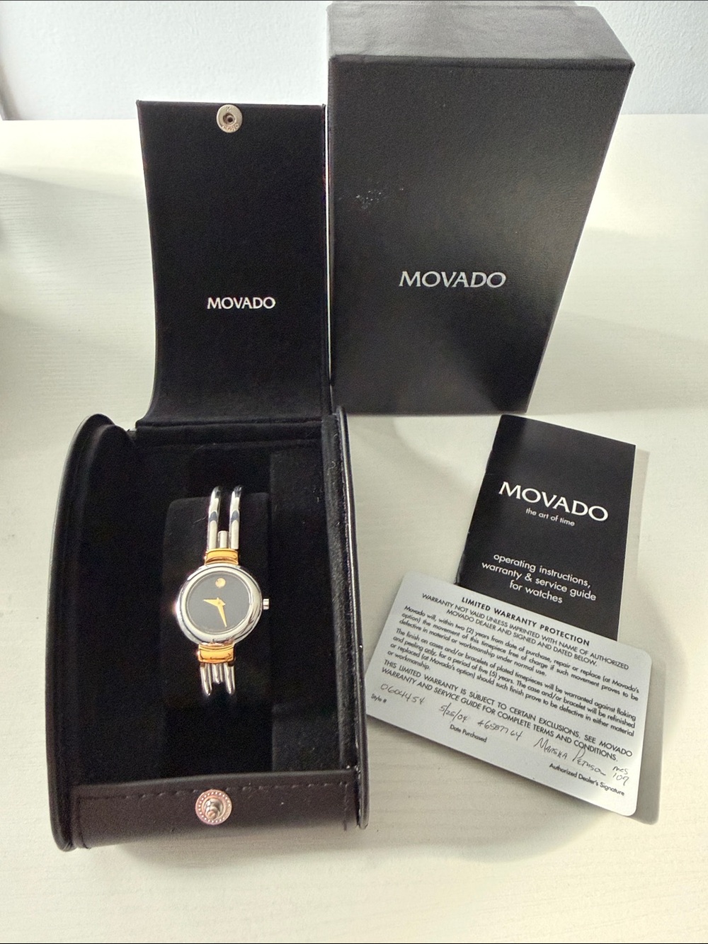Movado Harmony Two-Tone Bangle Watch — Black Dial